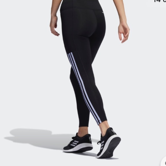 NWT! ADIDAS black Size S 3 stripes 7/8 pocket tights - Picture 2 of 12